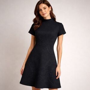 Aqua Womens Black Textured Short Sleeve Dress Flared Skirt Size Extra Small